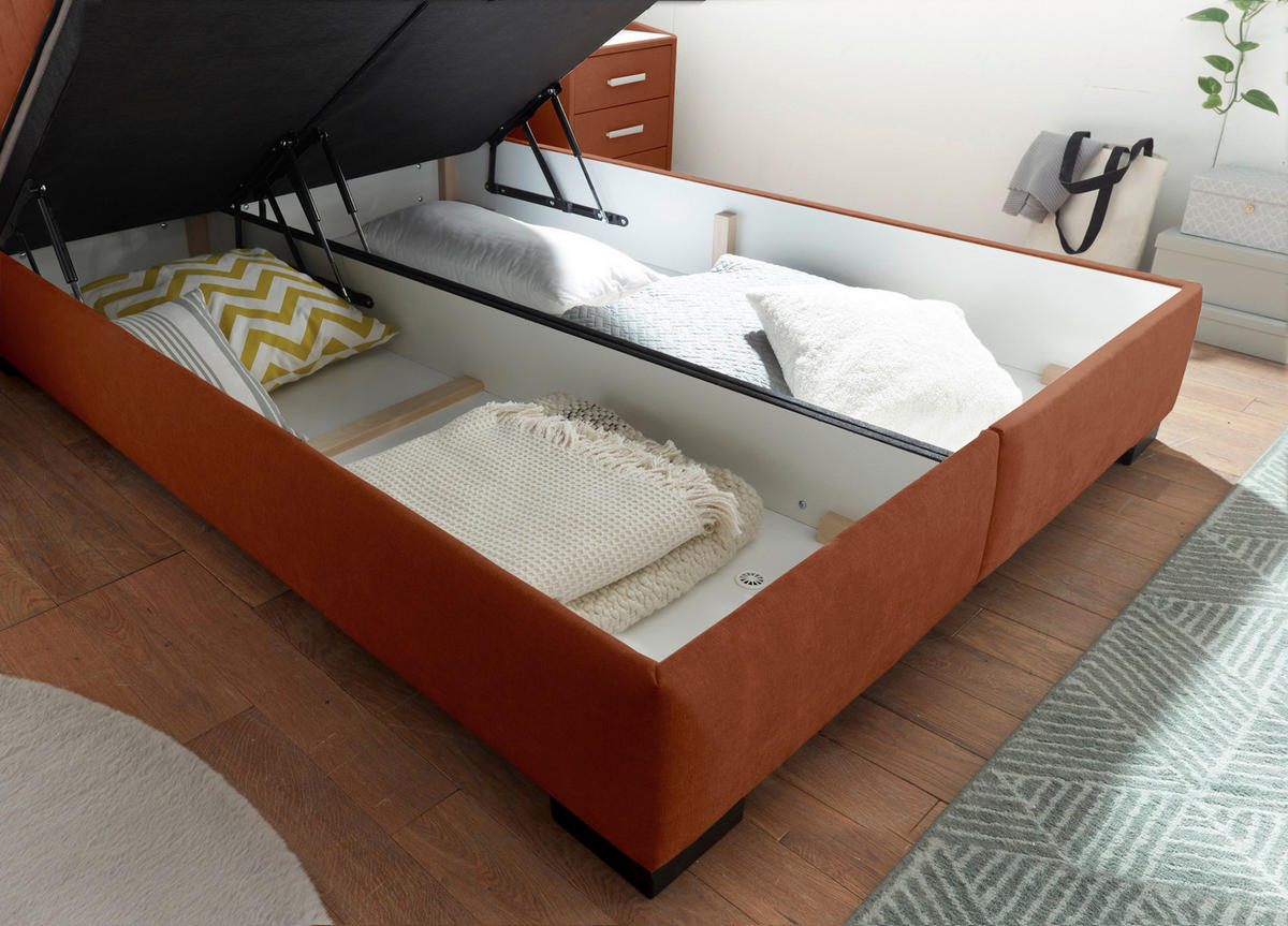 BOXBETT 140/200 cm  in Cognac  - Cognac/Schwarz, Modern, Holzwerkstoff/Kunststoff (140/200cm) - MID.YOU
