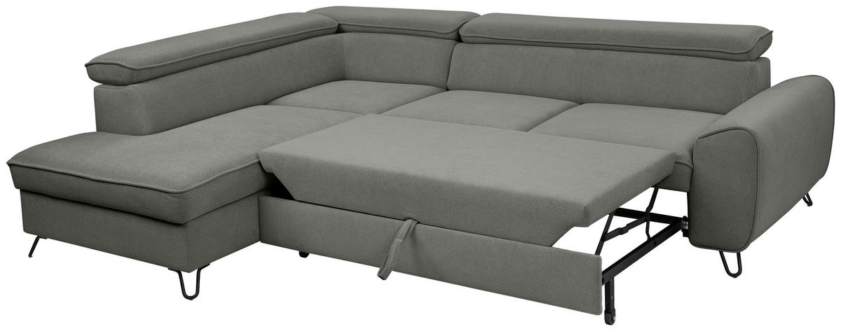ECKSOFA in Flachgewebe Dunkelgrau  - Dunkelgrau/Schwarz, Design, Textil/Metall (200/250cm) - Stylife