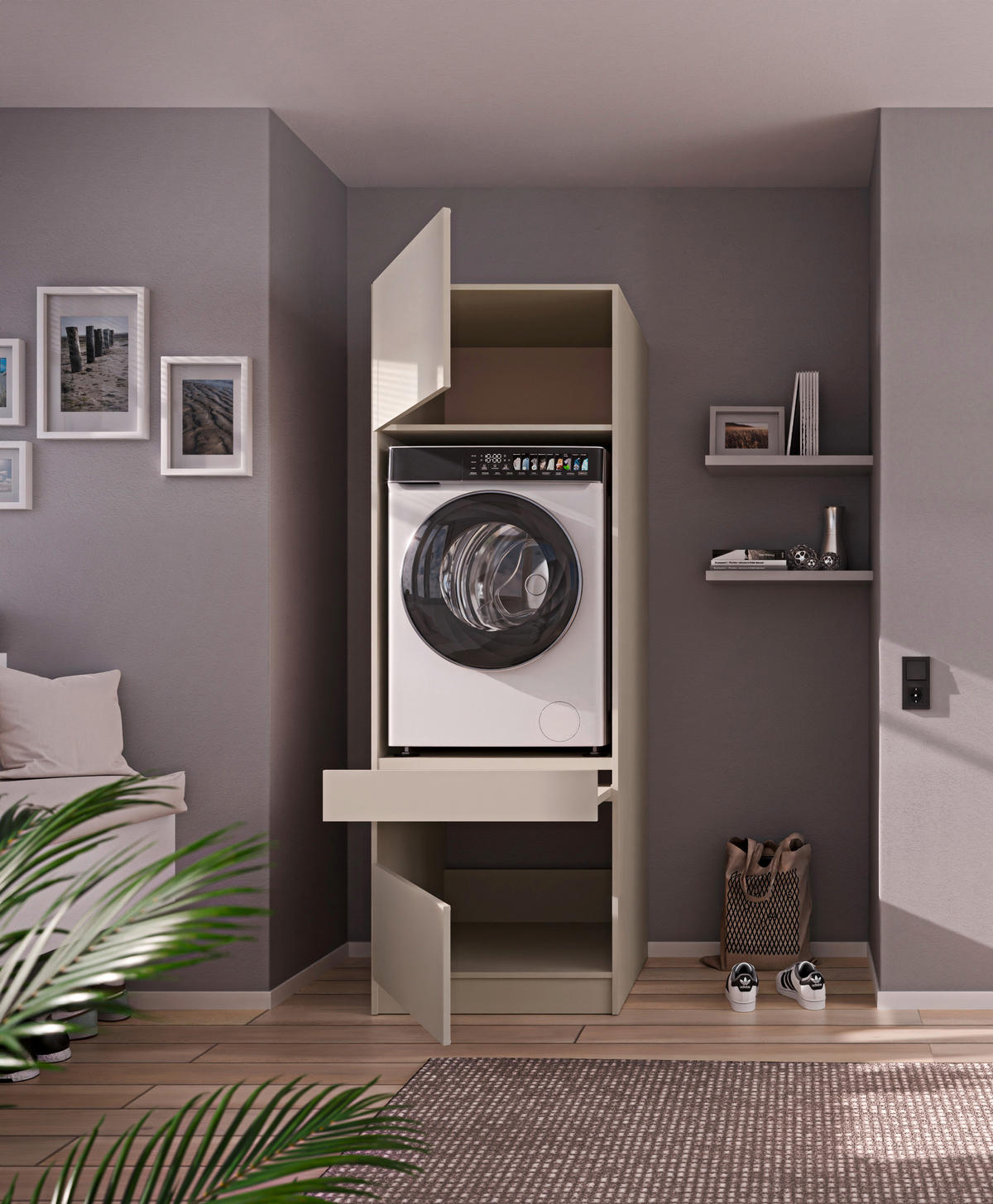 WASCHMASCHINENSCHRANK 68/200/68 cm  in Kaschmir  - Kaschmir/Schwarz, Design, Holzwerkstoff/Metall (68/200/68cm) - Milino