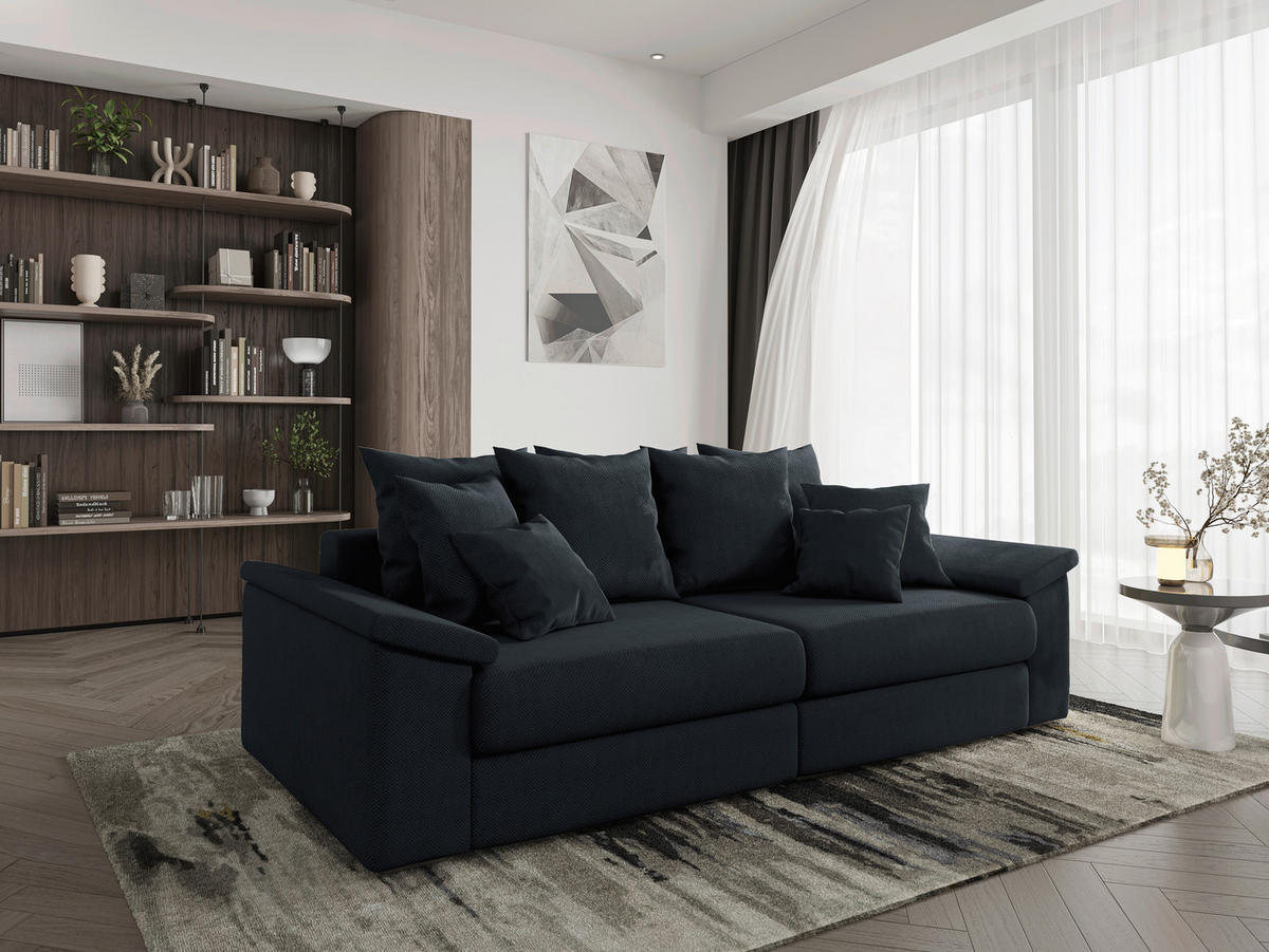 BIGSOFA TERMINI Velours, Webstoff Schwarz  - Beige/Schwarz, Design, Holz/Textil (260/98/123cm) - MID.YOU