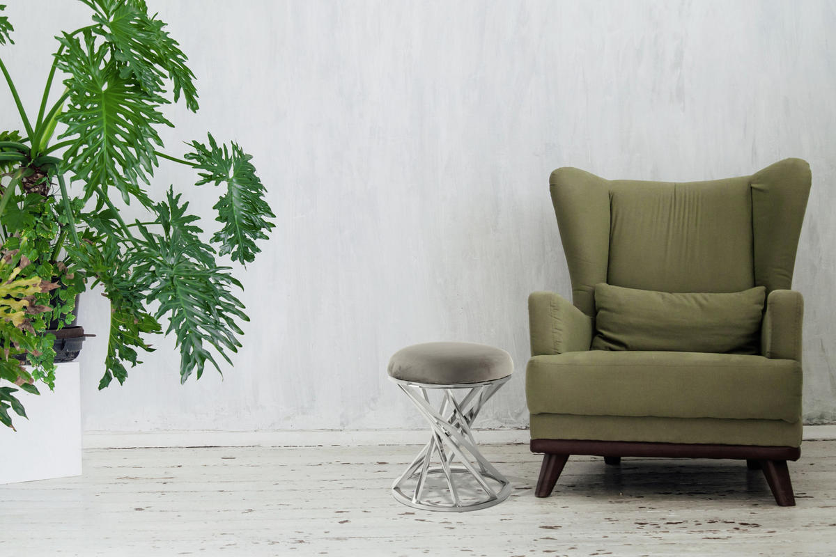 HOCKER Samt Grau, Silberfarben  - Silberfarben/Grau, Trend, Textil/Metall (40/49/40cm) - Kayoom