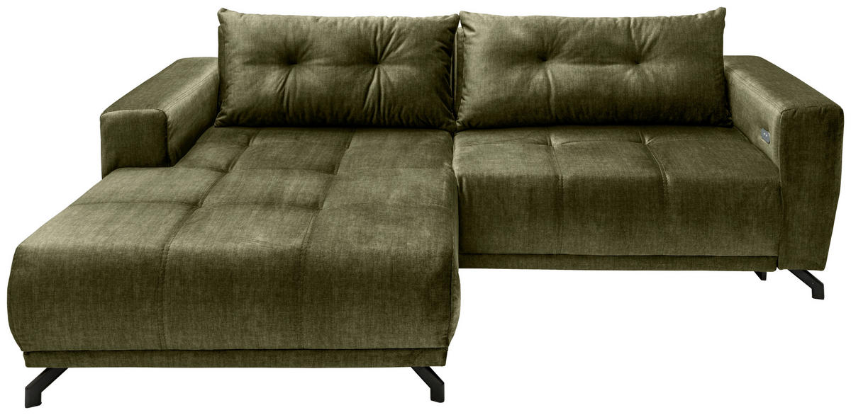 ECKSOFA in Velours Grün  177/246 cm  - Schwarz/Grün, MODERN, Textil/Metall (177/246cm) - MID.YOU