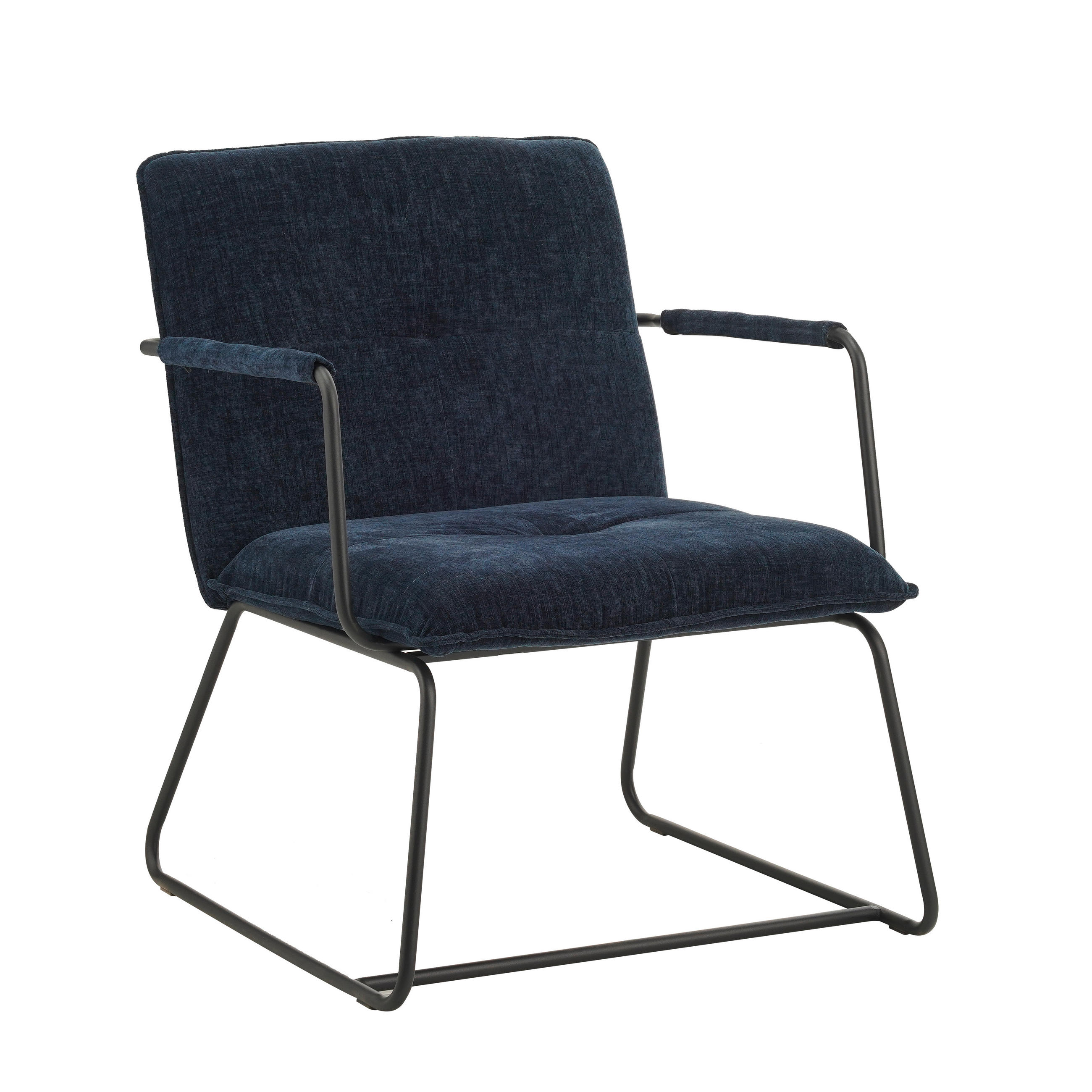 SESSEL in Chenille Blau  - Blau/Schwarz, MODERN, Textil/Metall (65/80/68cm) - MID.YOU