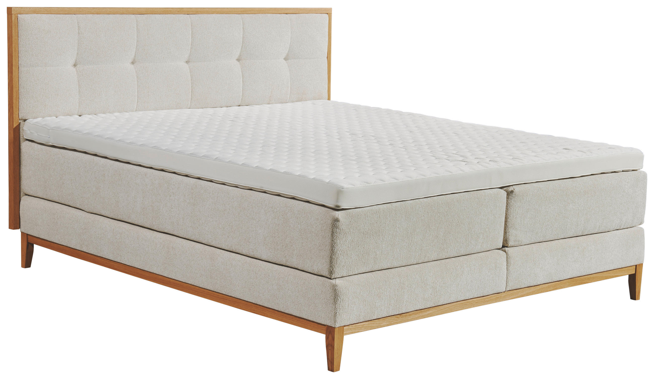 BOXSPRINGBETT 180/200 cm  in Creme  - Eichefarben/Creme, KONVENTIONELL, Holz/Textil (180/200cm) - Esposa