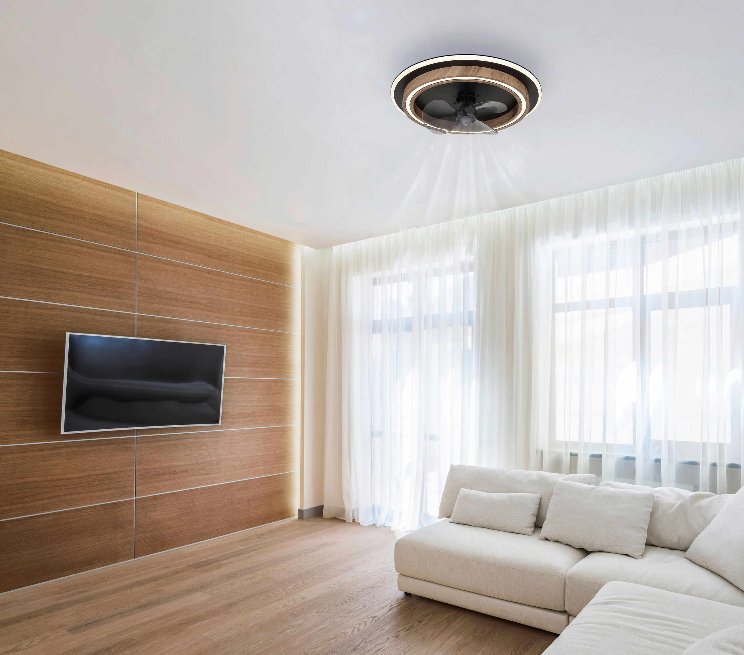 MENNYEZETI VENTILÁTOR - sötétbarna/fekete, Natur, műanyag/faalapú anyag (50/13,5cm) - Globo