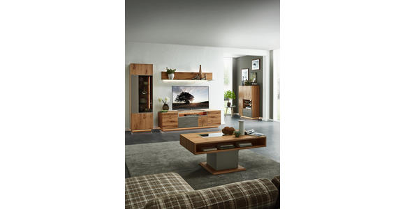 WOHNWAND Asteiche furniert Eichefarben, Walnussfarben - Eichefarben/Walnussfarben, KONVENTIONELL, Glas/Holz (271/200/55cm) - Voleo