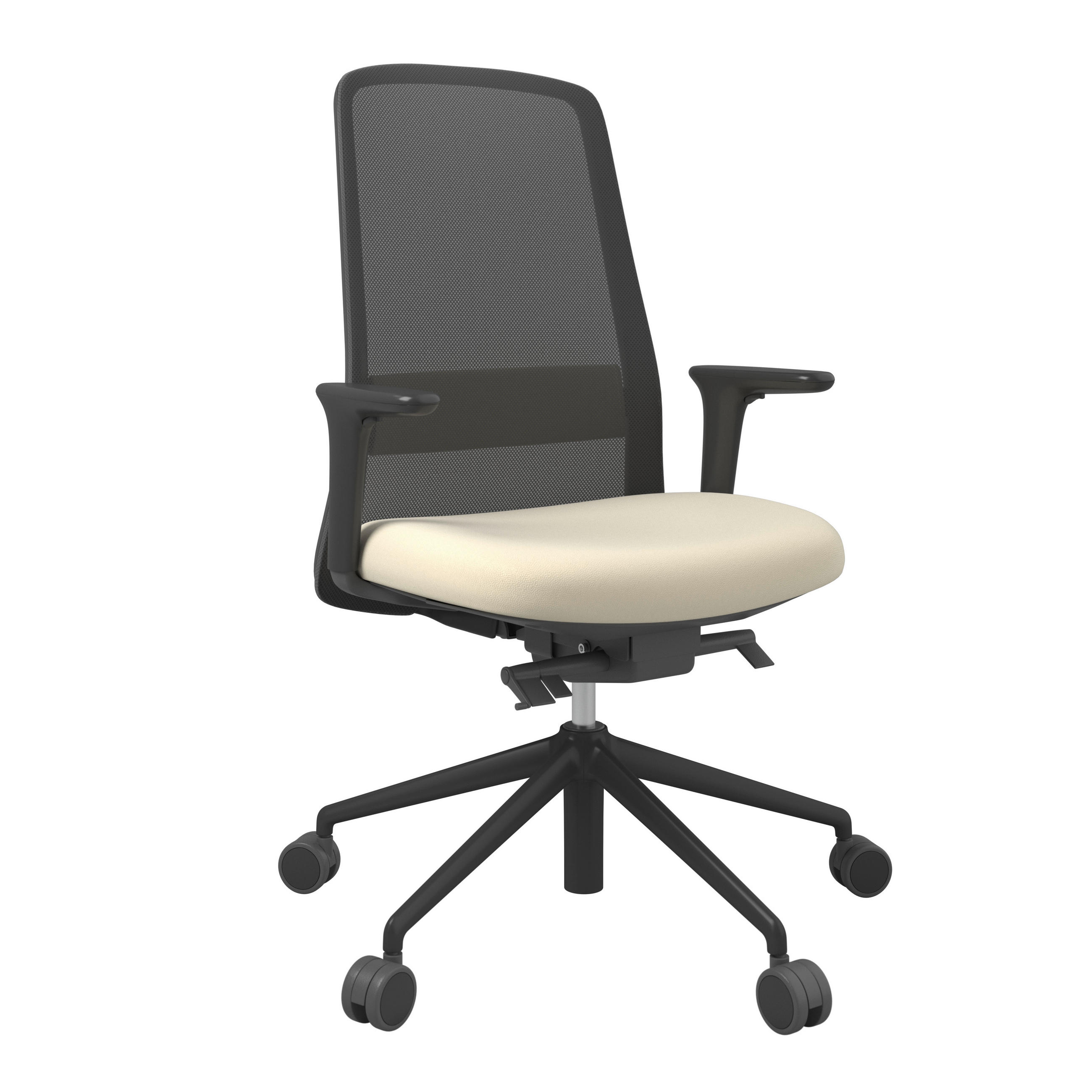 DREHSTUHL Schwarz, Beige  - Beige/Schwarz, MODERN, Leder/Kunststoff (70/103-115/70cm)