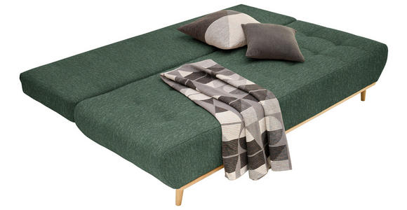 SCHLAFSOFA Flachgewebe Grün  inkl. Rückenkissen, Armlehnenkissen, Bettkasten, Schlaffunktion, Rücken echt  - Beige/Naturfarben, Design, Holz/Textil (200/71/95cm) - Novel