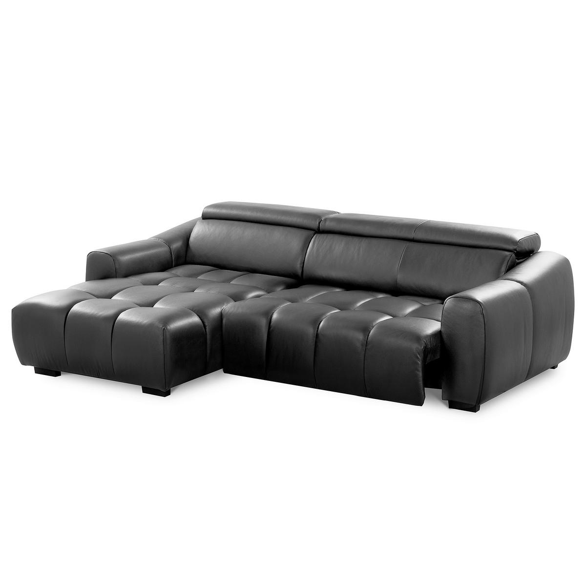 ECKSOFA AVEIRO Anthrazit Echtleder Bettkasten, Kopfteilverstellung, Sitzvorzug  - Anthrazit/Schwarz, Design, Leder/Kunststoff (177/274cm) - Livetastic