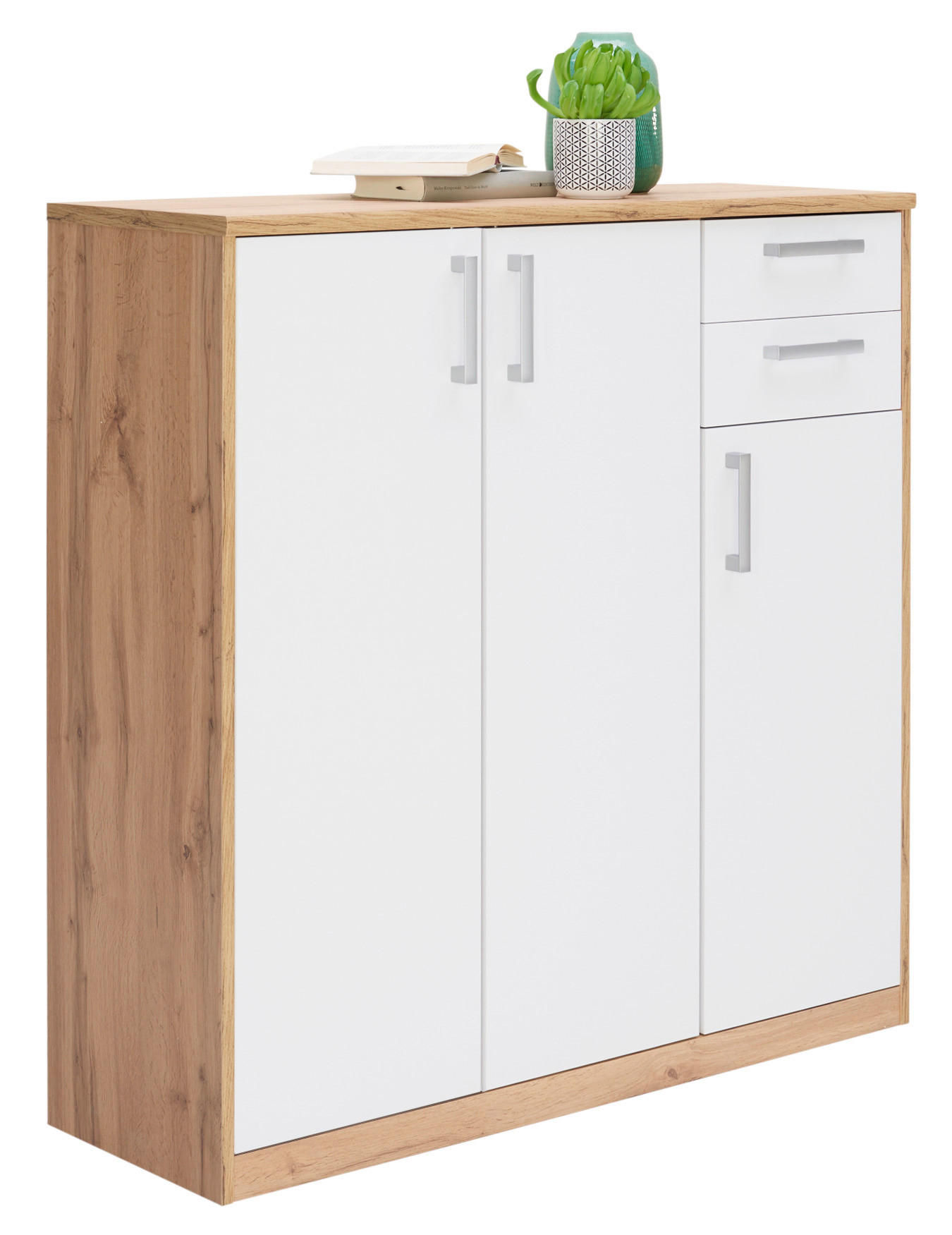 KOMMODE 106/110/36 cm 2 Schublade(n)  - Weiss/Silberfarben, Konventionell, Holzwerkstoff/Kunststoff (106/110/36cm) - Xora