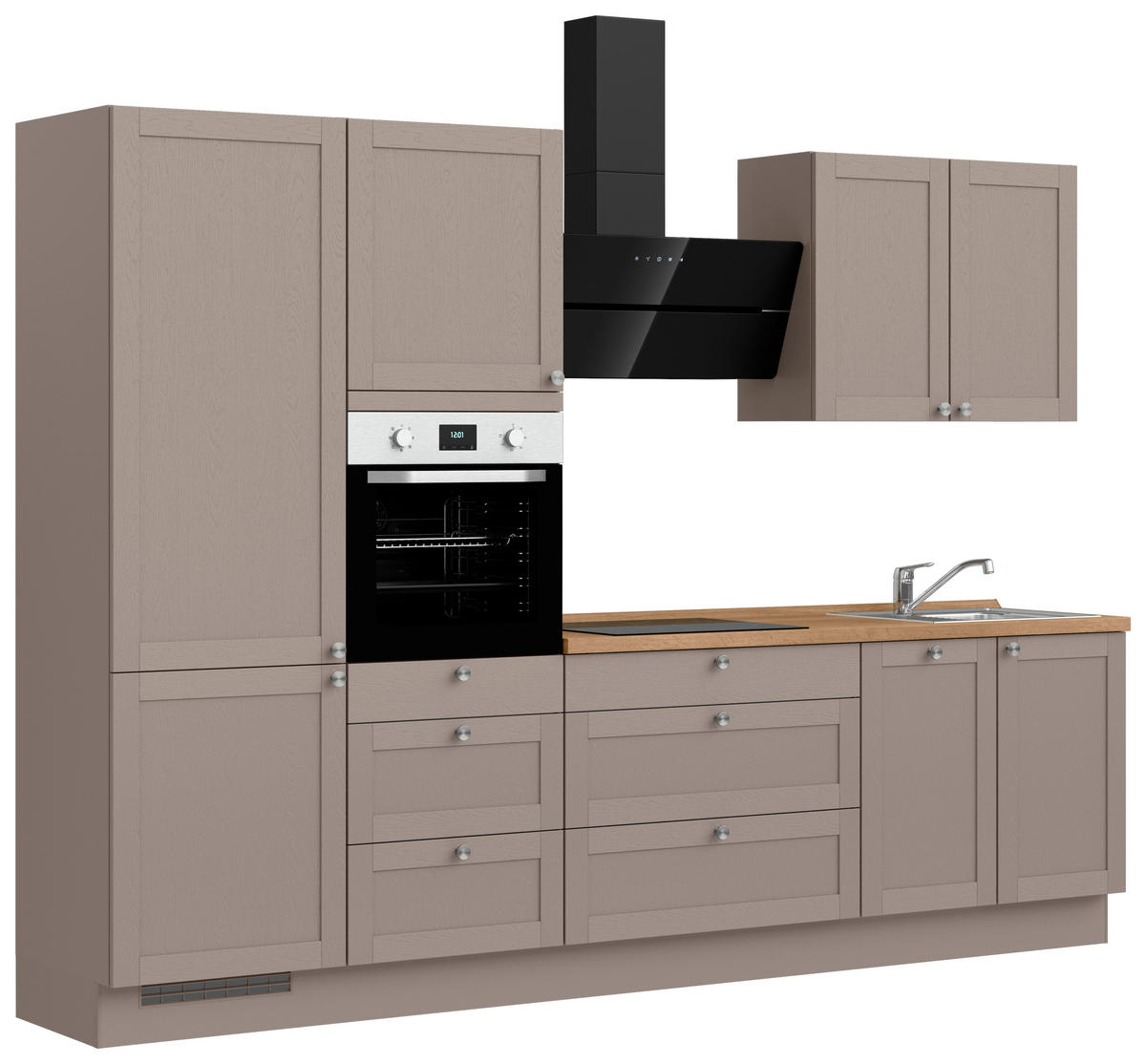 KÜCHENBLOCK Frame 300 cm  in Eichefarben, Beigebraun  - Edelstahlfarben/Eichefarben, MODERN, Holzwerkstoff/Metall (300cm) - Nobilia