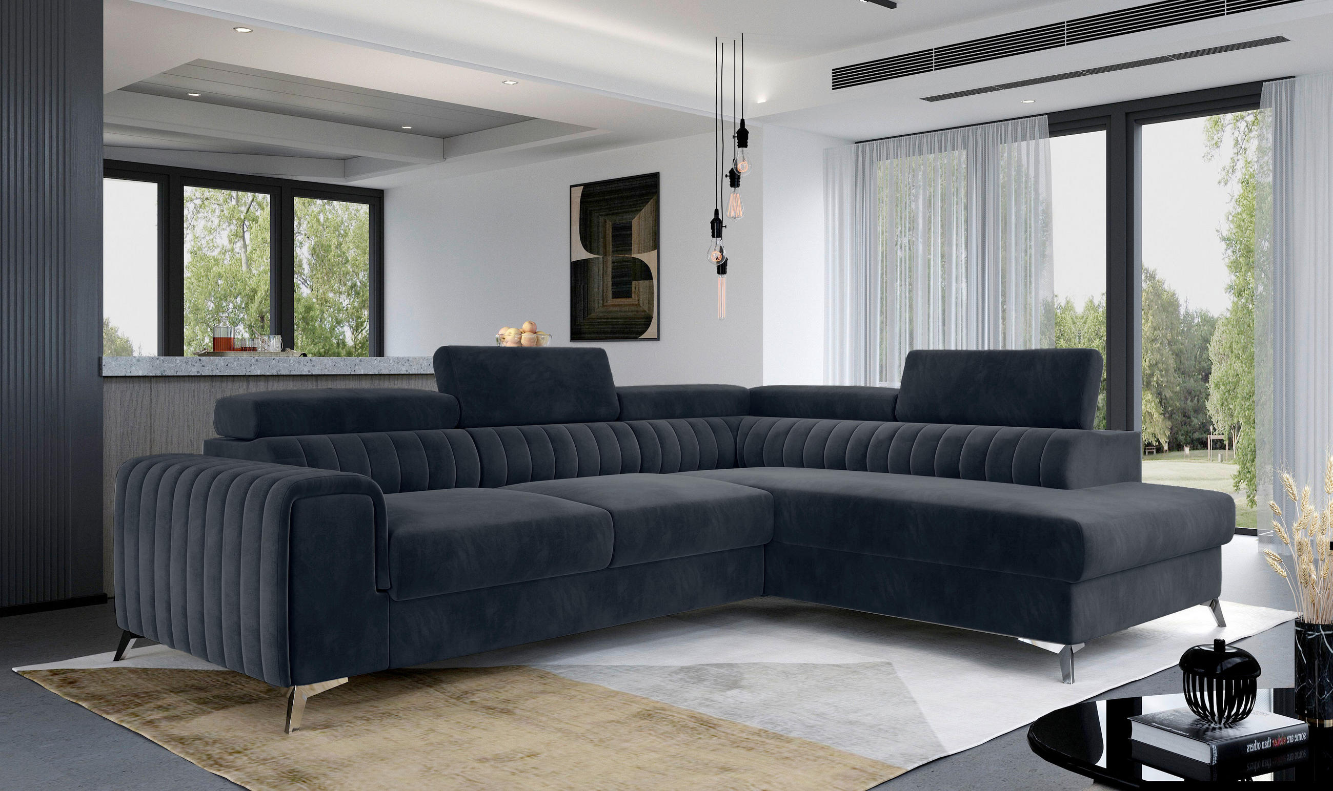 ECKSOFA Dunkelgrau  - Dunkelgrau/Silberfarben, Design, Textil/Metall (278/205cm) - MID.YOU