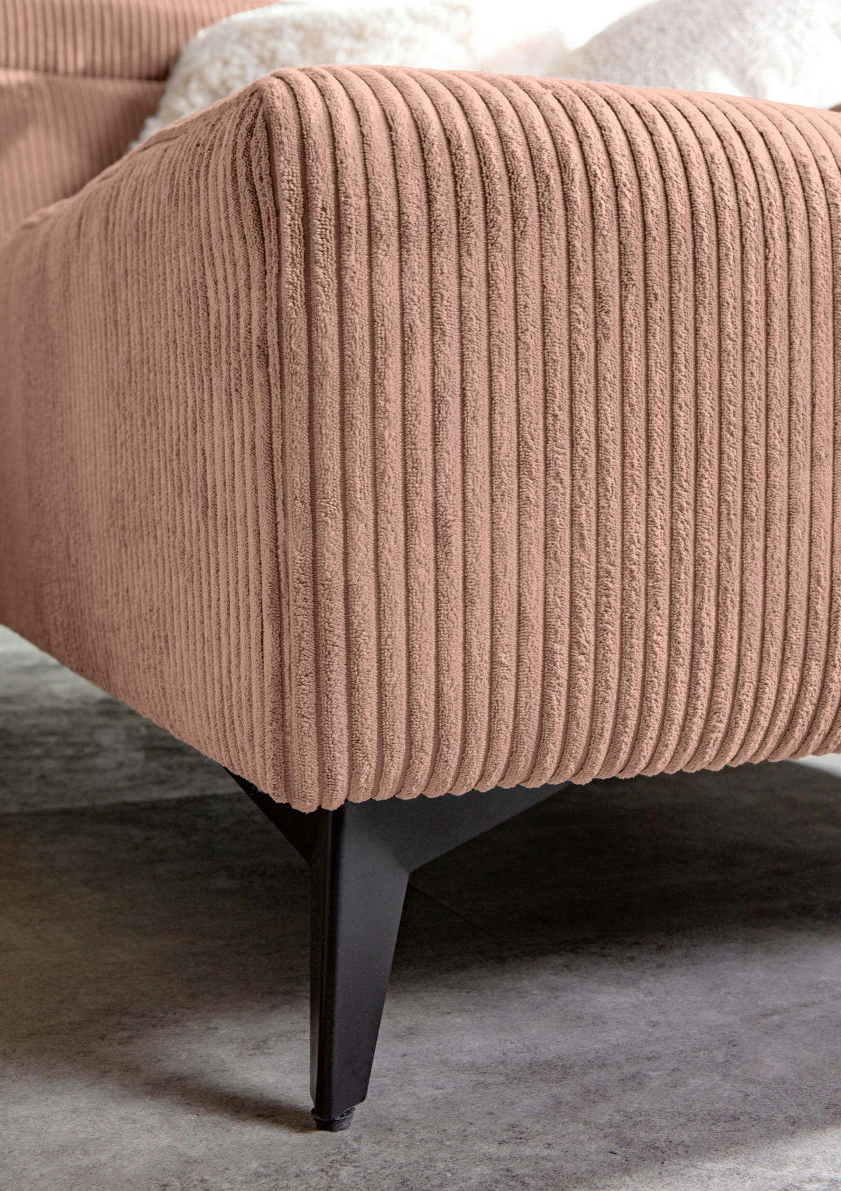 ECKSOFA Altrosa Cord Rücken echt, Kopfteilverstellung, Sitzvorzug  - Schwarz/Altrosa, KONVENTIONELL, Textil/Metall (257/170cm) - Carryhome