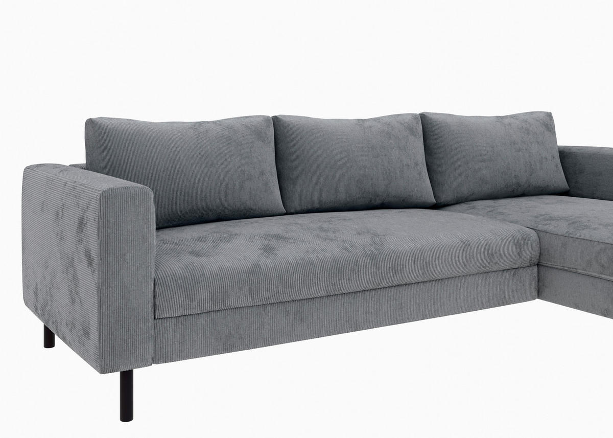 ECKSOFA Dunkelgrau Cord  - Dunkelgrau/Schwarz, MODERN, Textil/Metall (232/161cm) - Trendmanufaktur