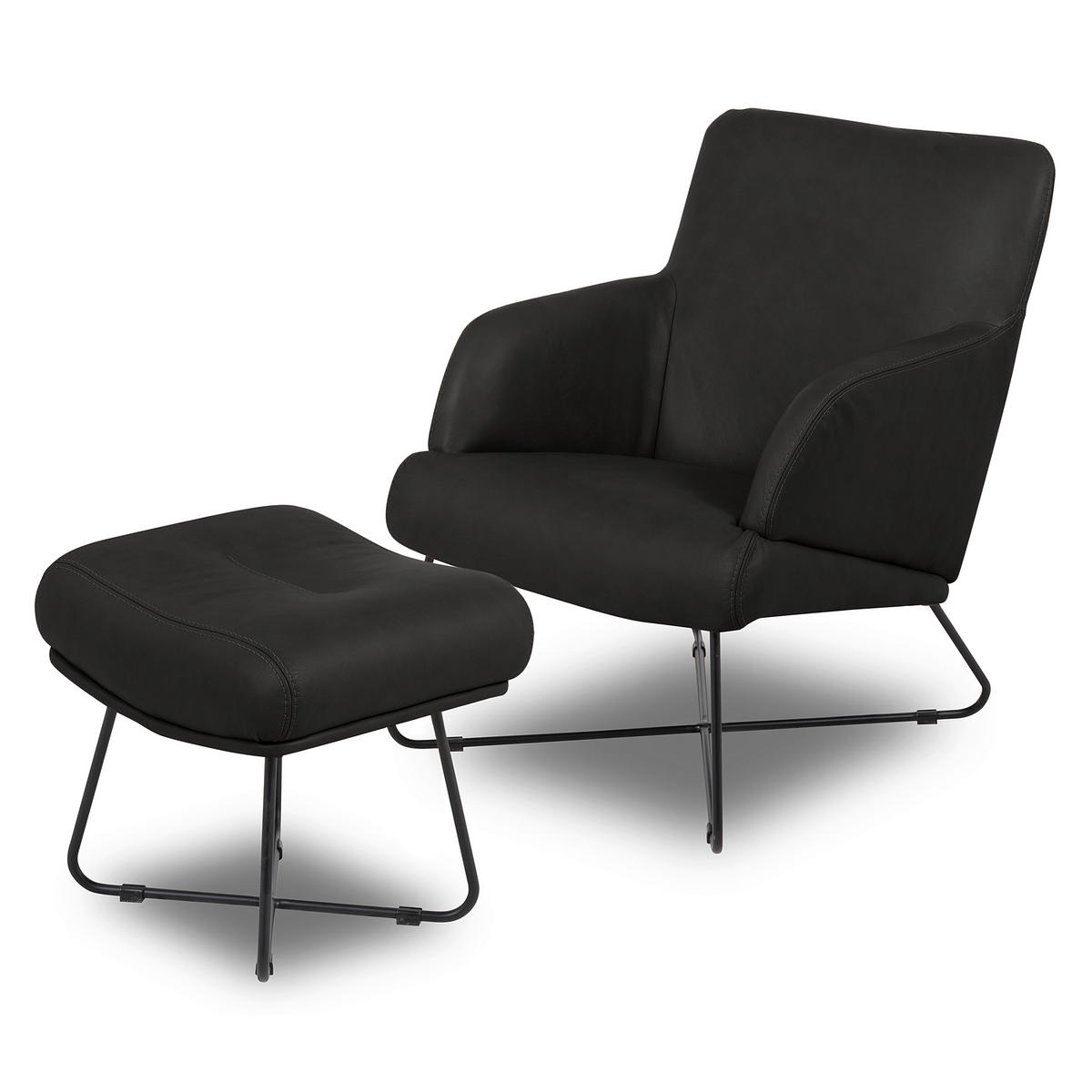 SESSELSET Echtleder Schwarz  - Kirschrot/Schwarz, Design, Leder/Metall (67/87/74cm) - Livetastic