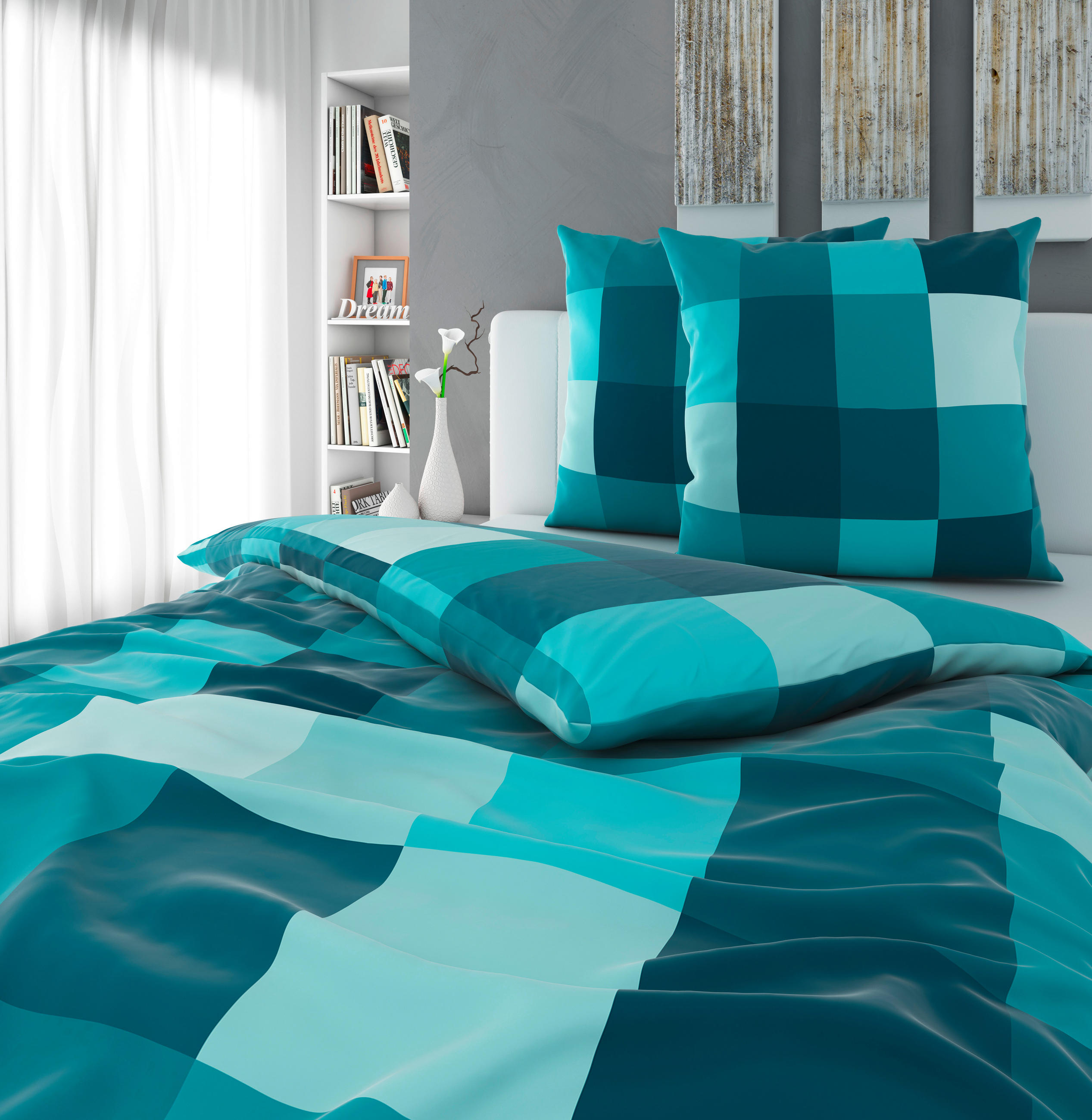 BETTWÄSCHE Beaufiat check Satin 200/200 cm  - Petrol, Textil (200/200cm) - Novel