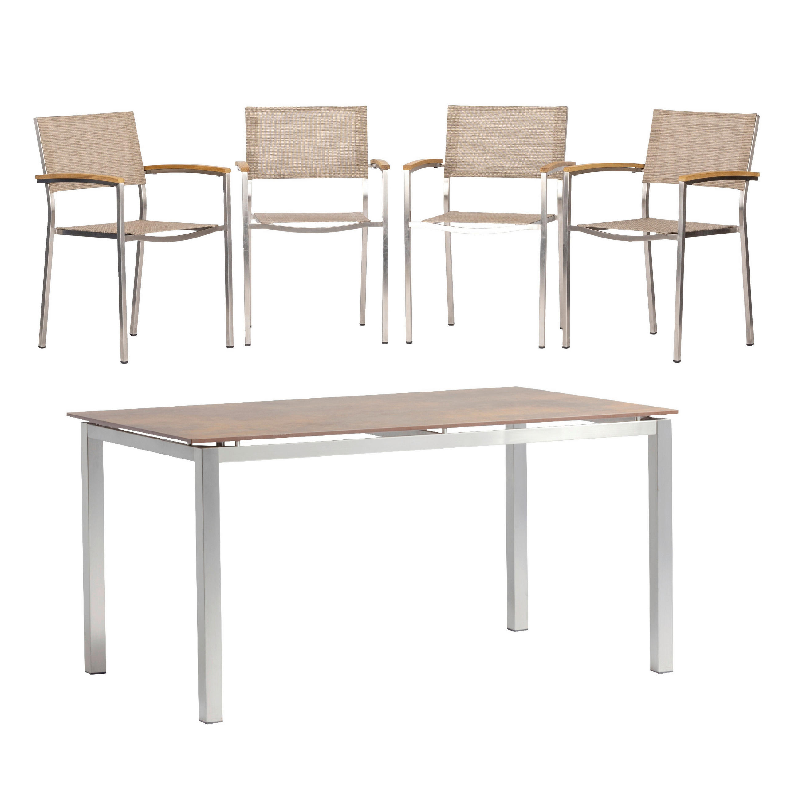 GARTENSET 5-teilig beschichtet Edelstahl 5-teilig  - Platinfarben/Braun, Basics, Holzwerkstoff/Textil (150/75/90cm) - Gardenson