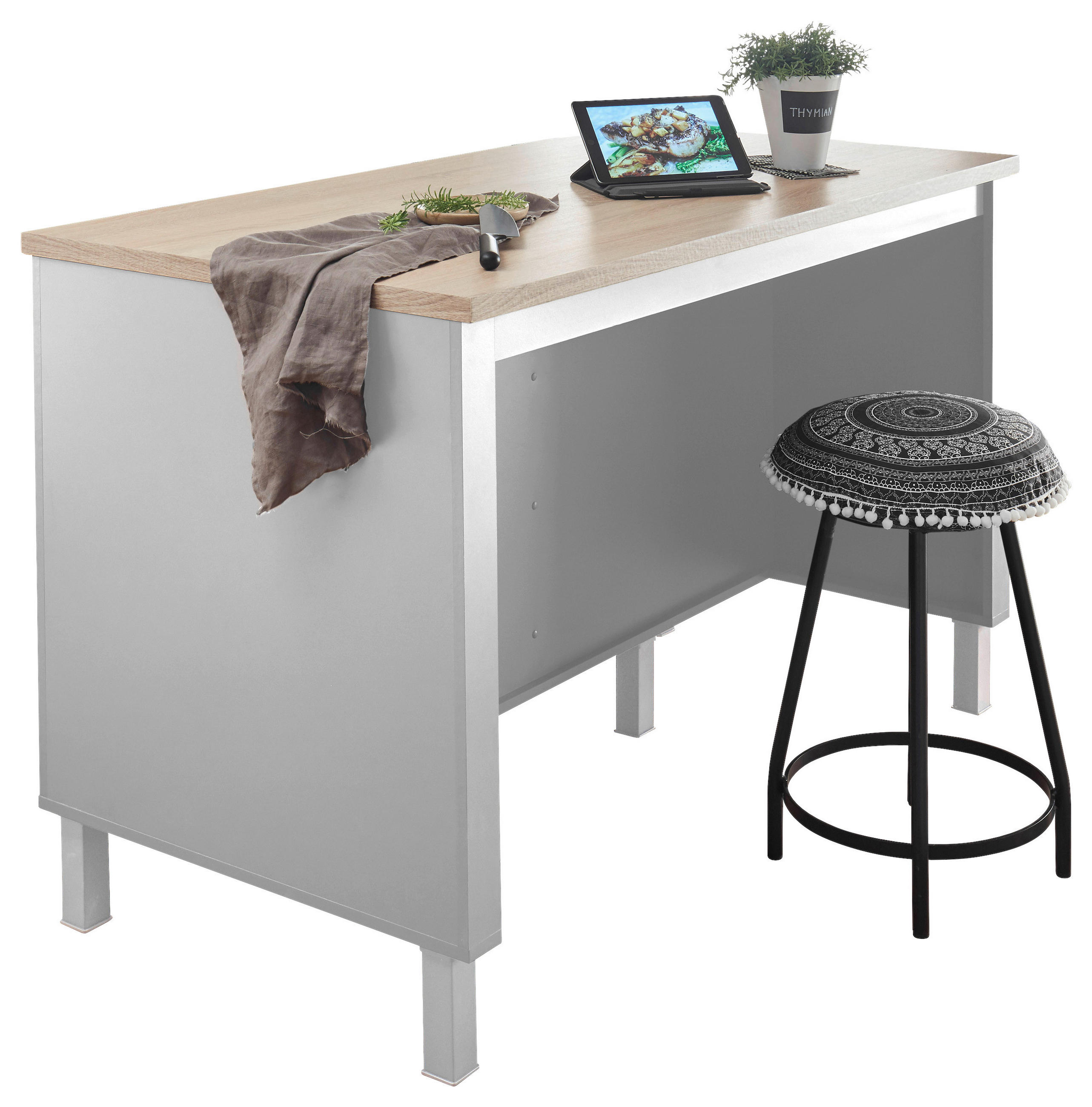 KUHINJSKI OTOK - bela/hrast sonoma, Design, leseni material (138/90/75cm) - MID.YOU