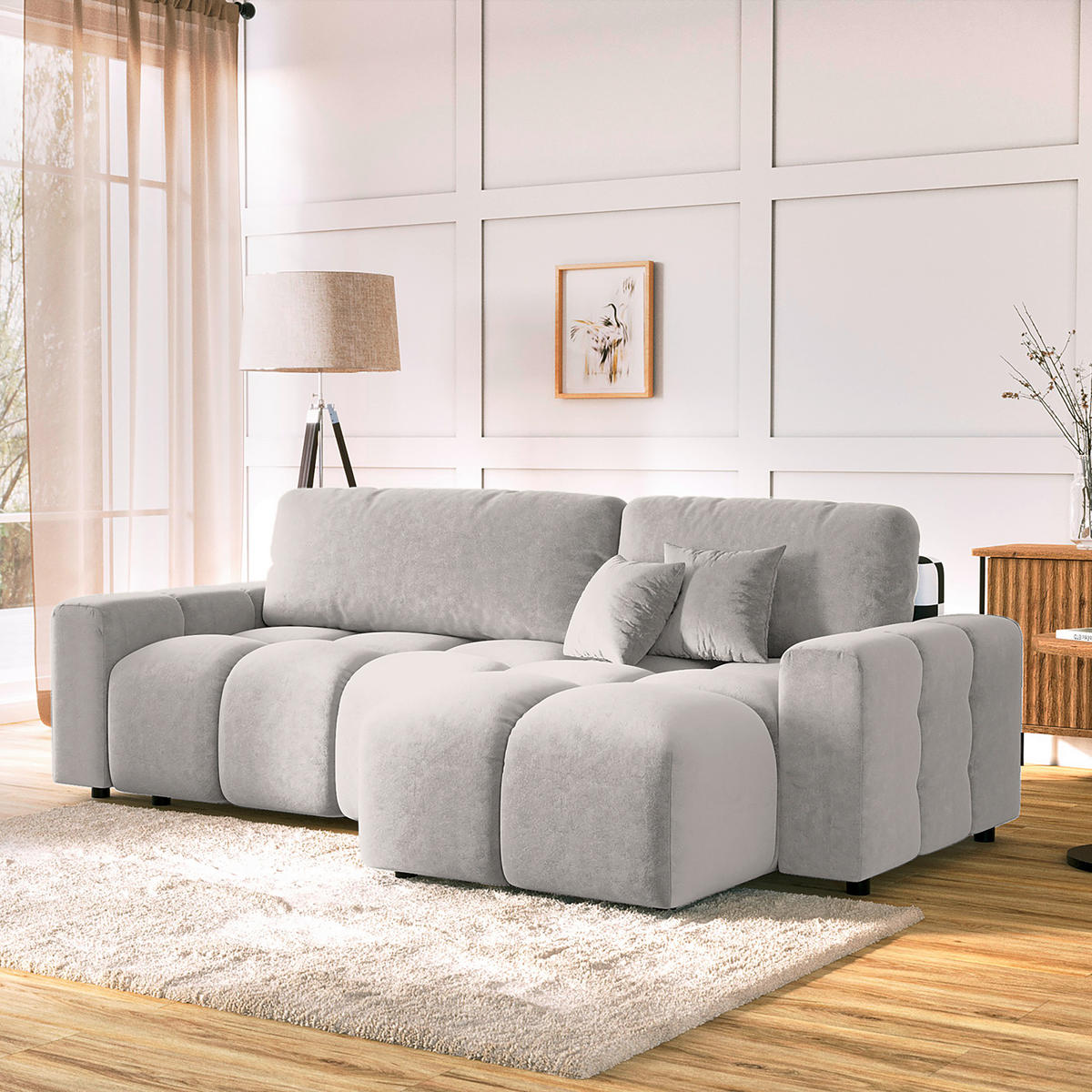 ECKSOFA in Mikrofaser Grau  - Schwarz/Grau, Design, Kunststoff/Textil (233/142cm) - Livetastic