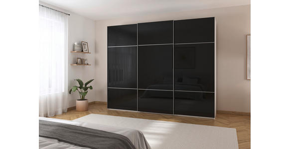SCHWEBETÜRENSCHRANK 301/223/68 cm 3-türig Schwarz, Weiß  - Alufarben/Schwarz, KONVENTIONELL, Glas/Holzwerkstoff (301/223/68cm) - Novel