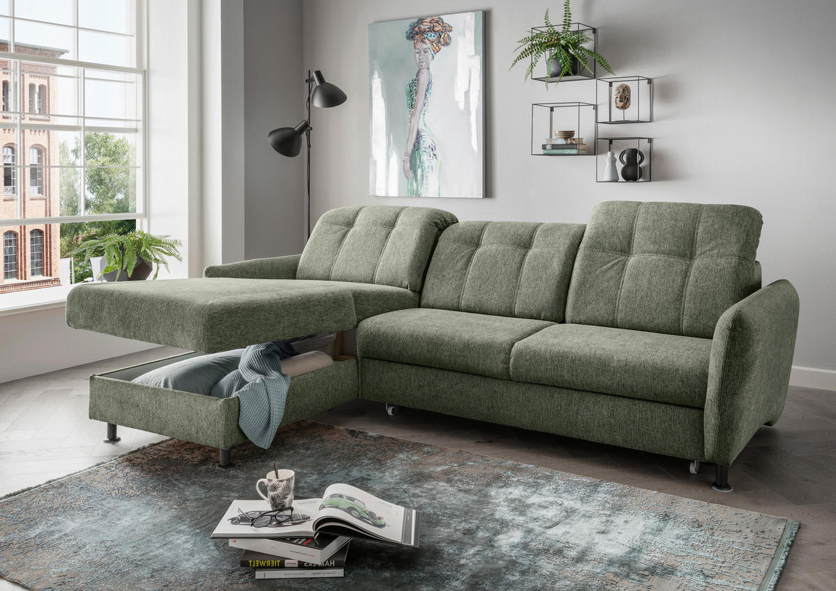 ECKSOFA in Chenille Grün  - Schwarz/Grün, Modern, Textil/Metall (184/267cm) - Livetastic