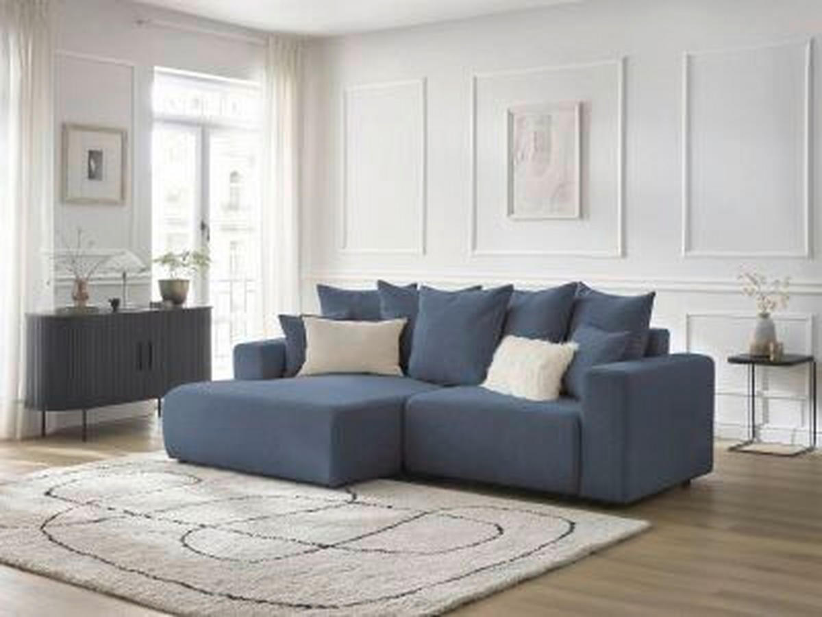 ECKSOFA Ottomane links  ATILLA Blau Flachgewebe  - Blau/Schwarz, MODERN, Kunststoff/Textil (149/244cm)