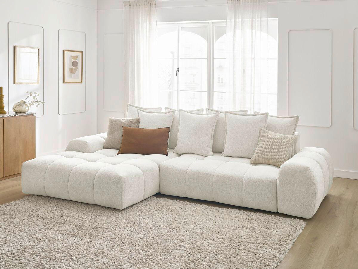 ECKSCHLAFSOFA EVEREST  mit Rücken echt, Armteil links, Armteil rechts Flachgewebe Weiß  - Schwarz/Weiß, MODERN, Kunststoff/Textil (180/318cm) - Livetastic