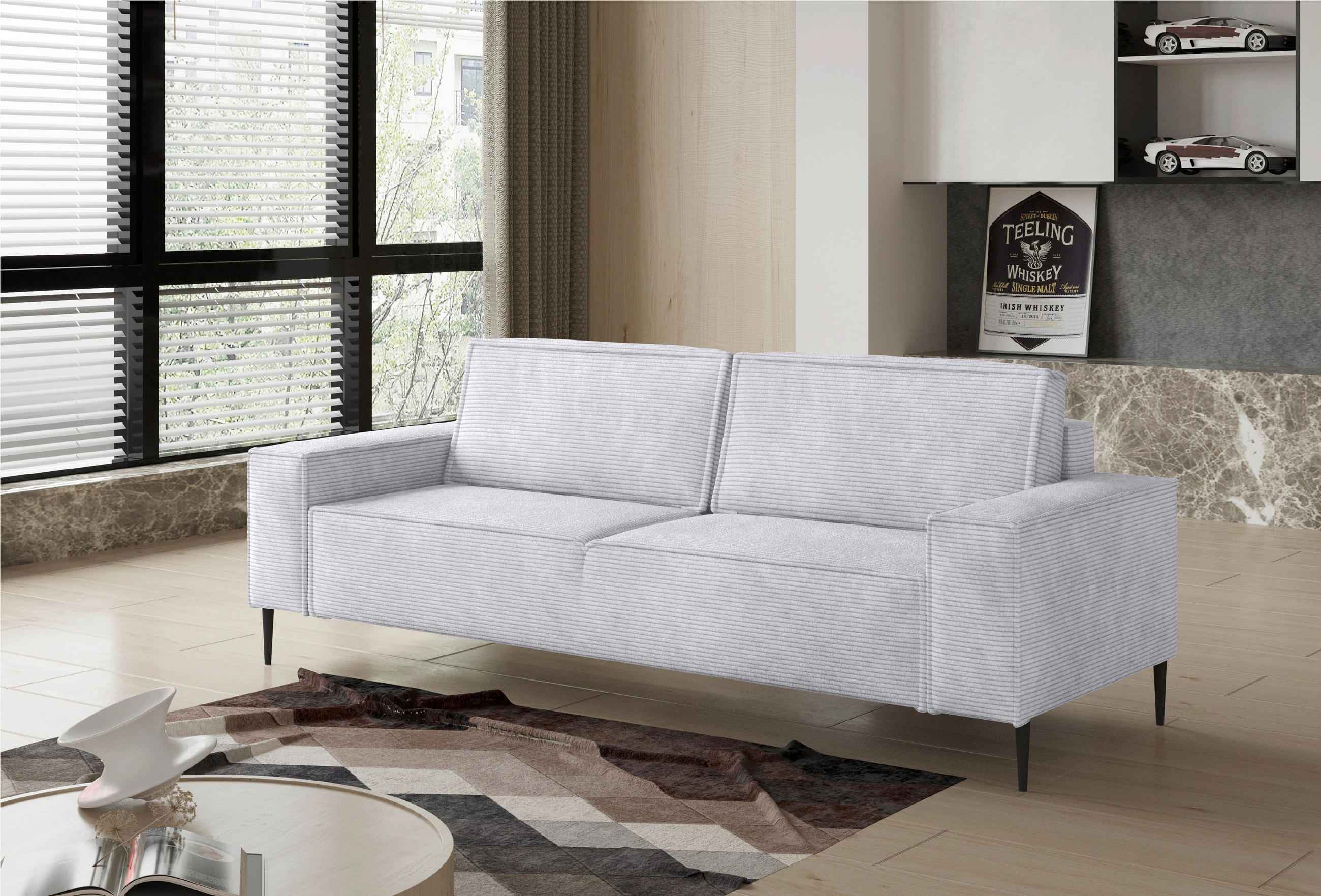 BÄDDSOFFA i vävt tyg ecru  - svart/ecru, Design, metall/textil (240/89/103cm) - MID.YOU