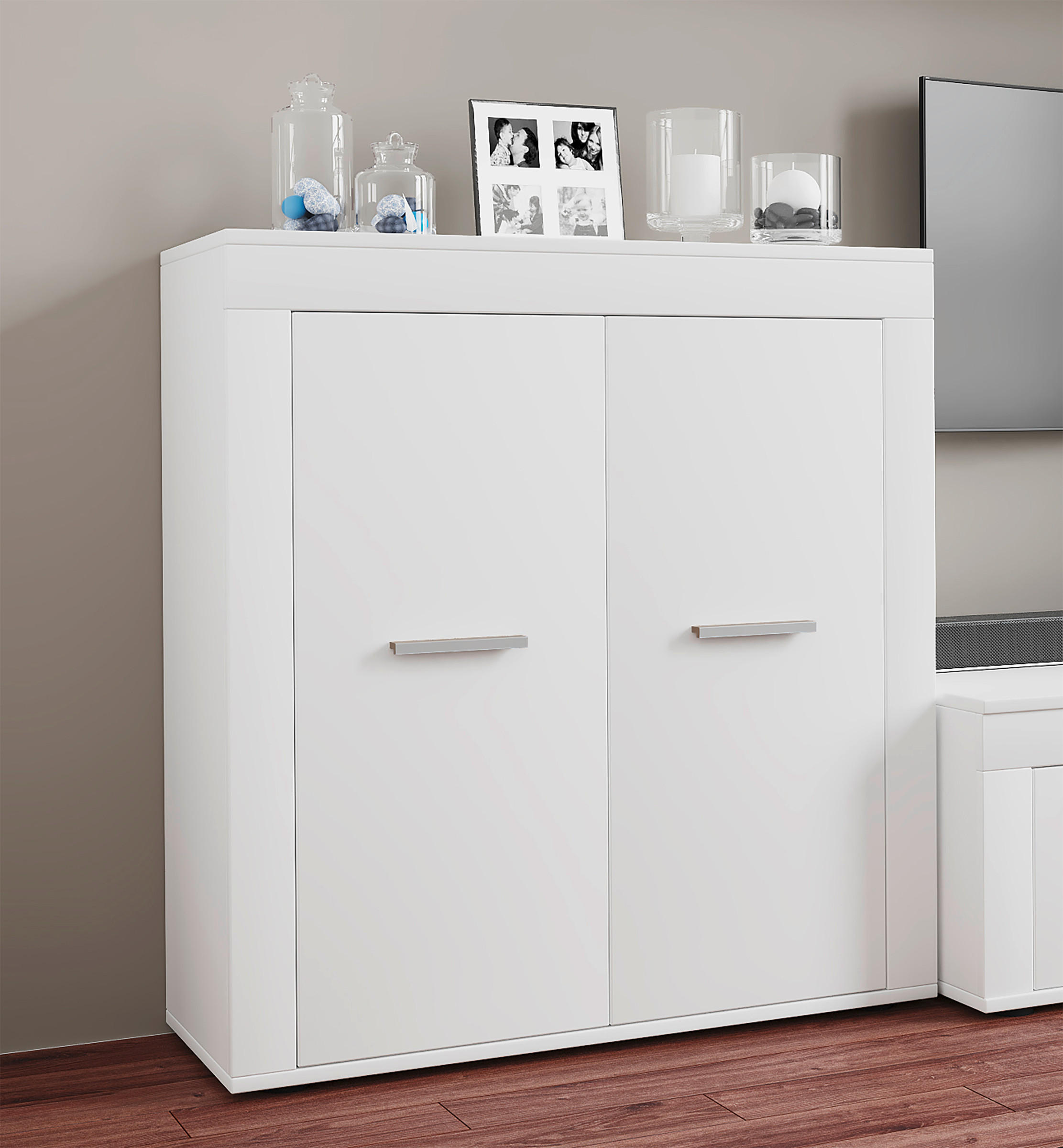 KOMMODE 80/89/35 cm  in Weiss  - Weiss/Silberfarben, Design, Holzwerkstoff/Kunststoff (80/89/35cm) - MID.YOU