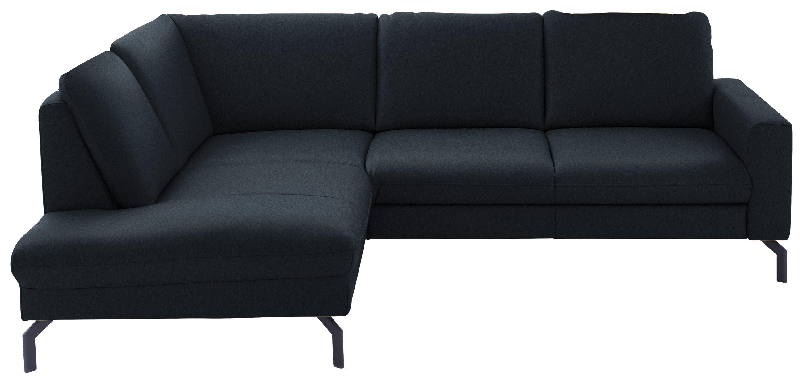 ECKSOFA in Echtleder Dunkelblau  - Schwarz/Dunkelblau, Design, Leder/Metall (194/250cm) - Beldomo Premium