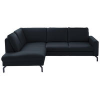 ECKSOFA in Echtleder Dunkelblau  - Schwarz/Dunkelblau, Design, Leder/Metall (194/250cm) - Beldomo Premium