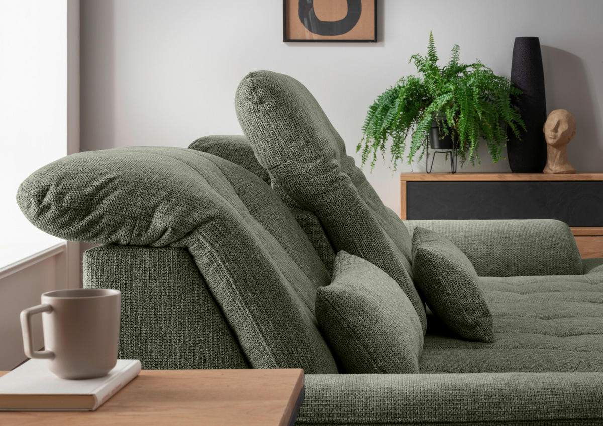 ECKSOFA in Chenille Grün  - Chromfarben/Grün, MODERN, Textil/Metall (314/184cm) - Livetastic