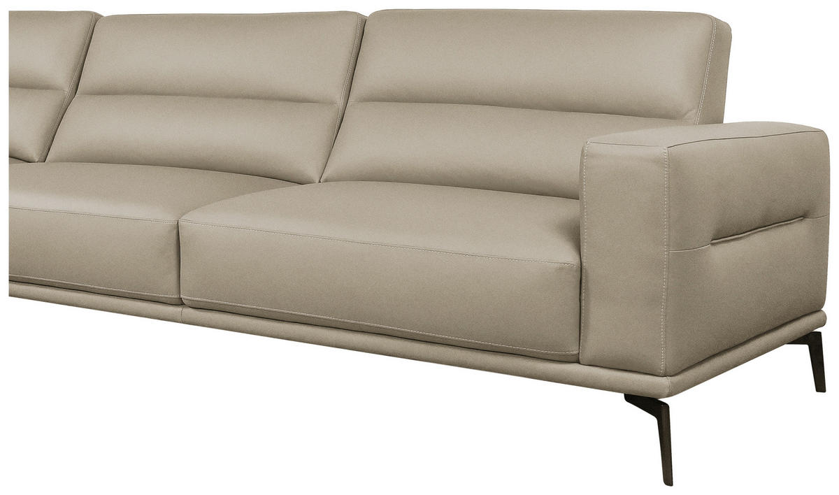 ECKSOFA Greige Echtleder  - Greige/Schwarz, MODERN, Leder/Holz (175/299cm) - Livetastic