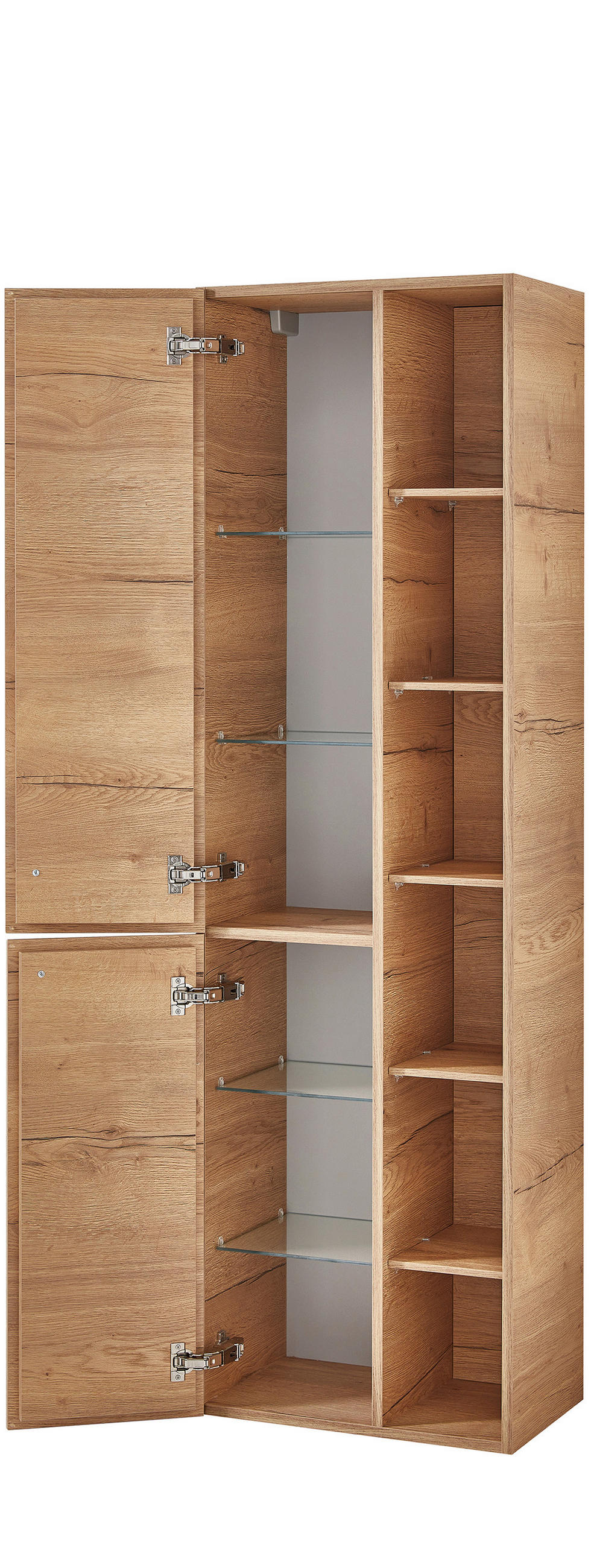 HOCHSCHRANK 50/168/31,8 cm  - Eichefarben/Braun, KONVENTIONELL, Glas/Leder (50/168/31,8cm) - Sadena