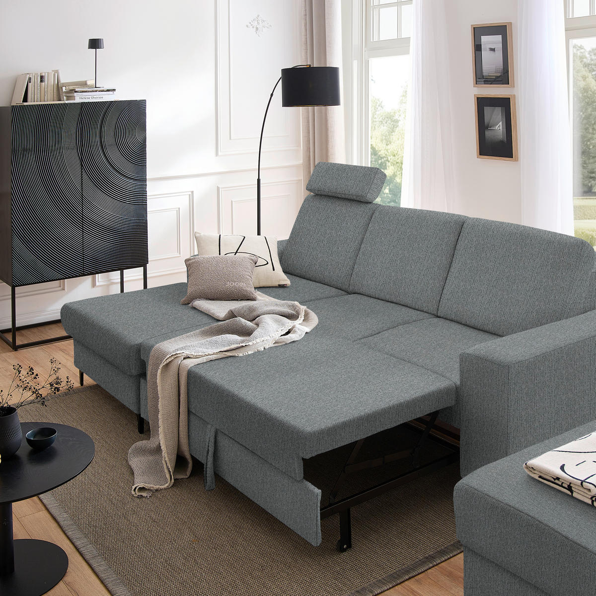 ECKSOFA in Webstoff Dunkelgrau  - Dunkelgrau/Schwarz, Konventionell, Textil/Metall (167/247cm) - Stylife