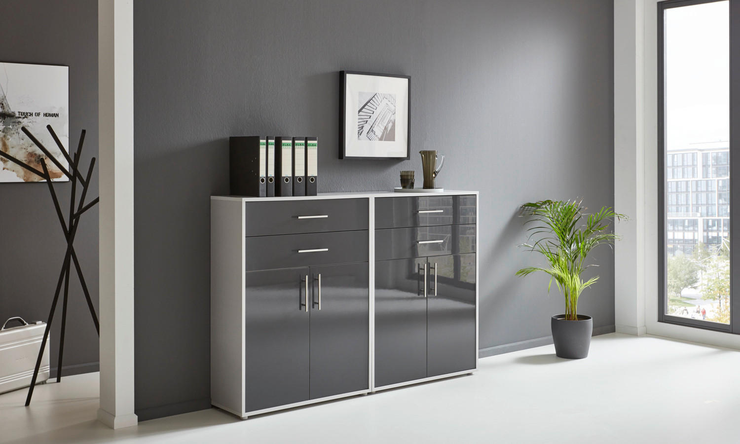 AKTENSCHRANK 168,8/113,6/33 cm  - Anthrazit Hochglanz/Grau, MODERN, Holzwerkstoff (168,8/113,6/33cm) - MID.YOU