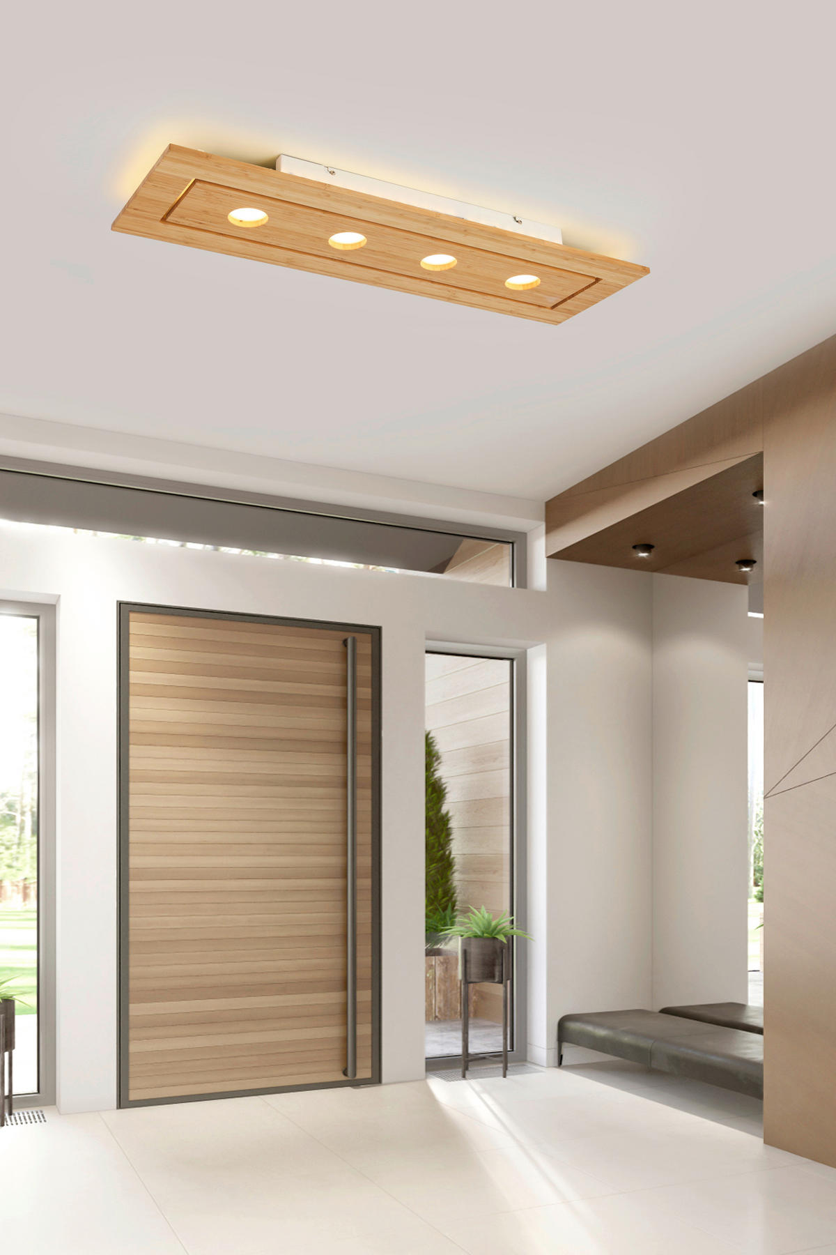 LED-DECKENLEUCHTE 100,5/30,5/6 cm   - Naturfarben/Weiß, KONVENTIONELL, Naturmaterialien/Kunststoff (100,5/30,5/6cm) - Novel