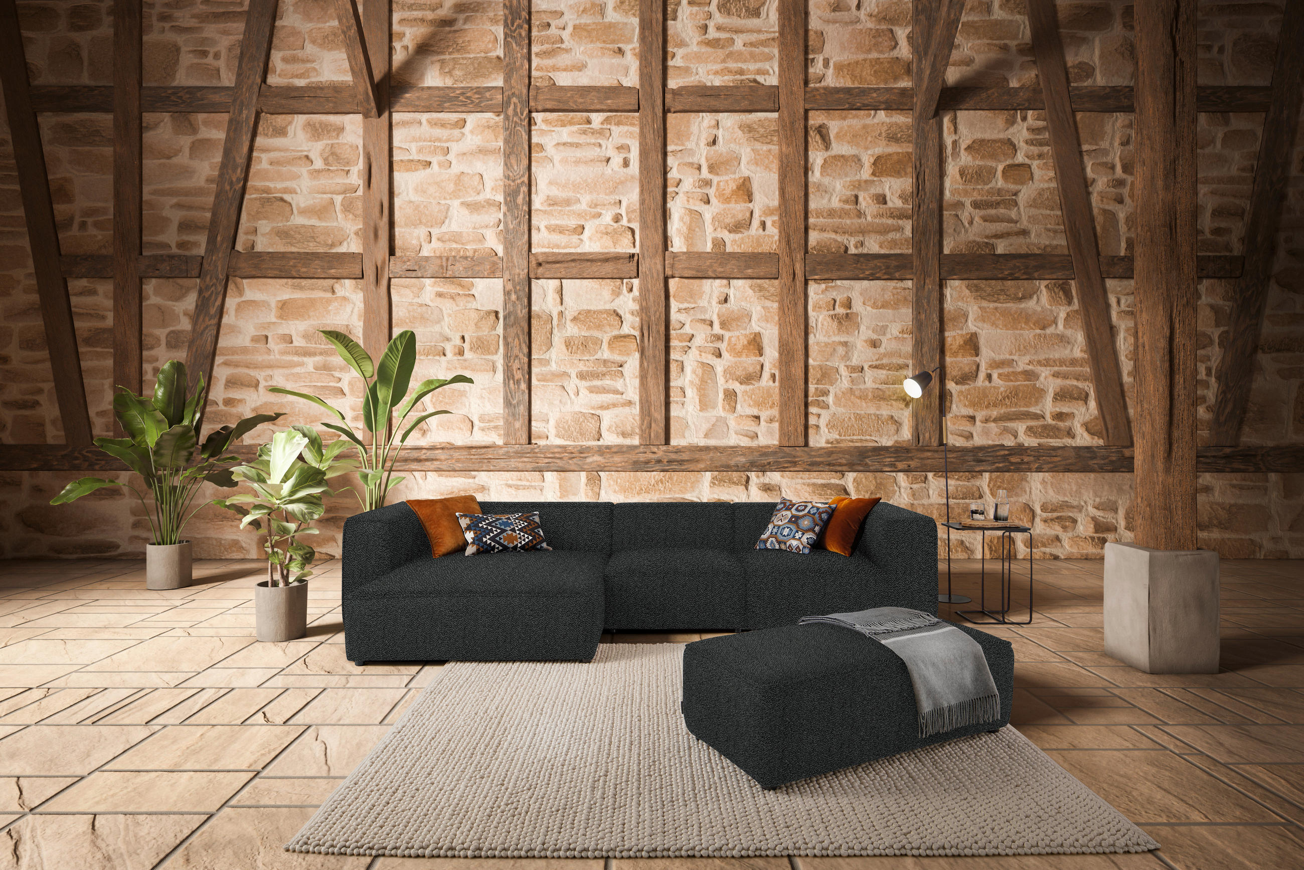 ECKSOFA in Flachgewebe Anthrazit  - Anthrazit/Schwarz, Design, Kunststoff/Textil (164/341cm) - W.Schillig