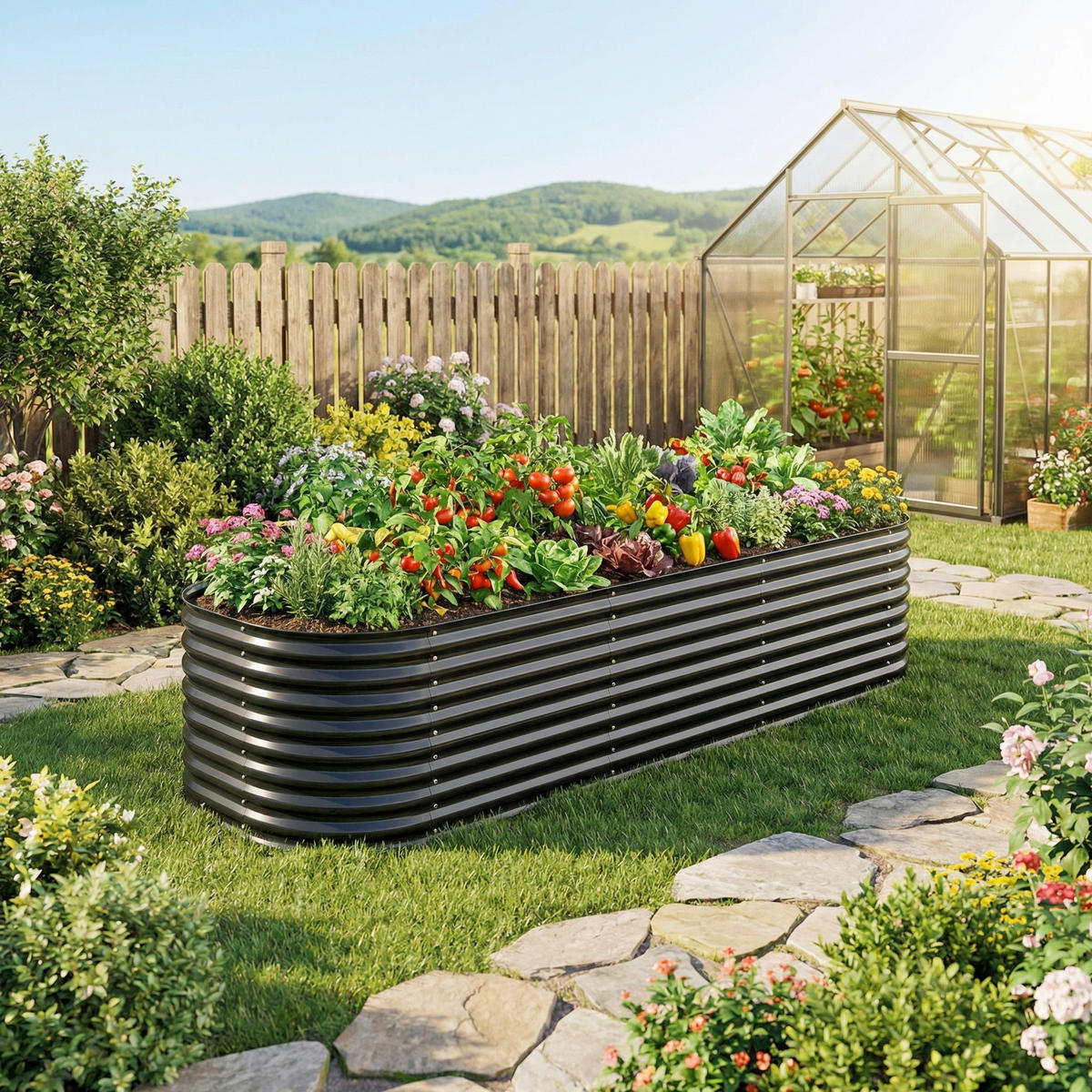 VYVÝŠENÝ ZÁHON 320/80/80 cm   - antracitová, Basics, kov (320/80/80cm) - Prestige Home
