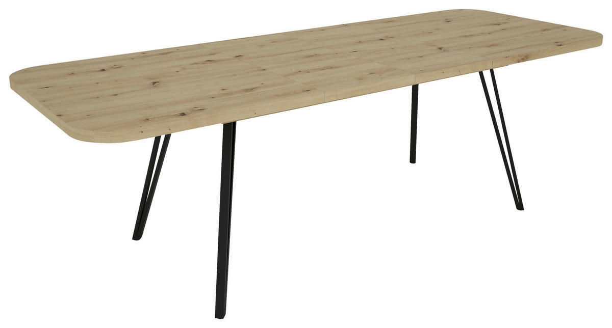 ESSTISCH Schwarz, Eiche Artisan rechteckig  ausziehbar  - Schwarz/Eiche Artisan, LIFESTYLE, Holzwerkstoff/Metall (160/90/76cm) - MID.YOU
