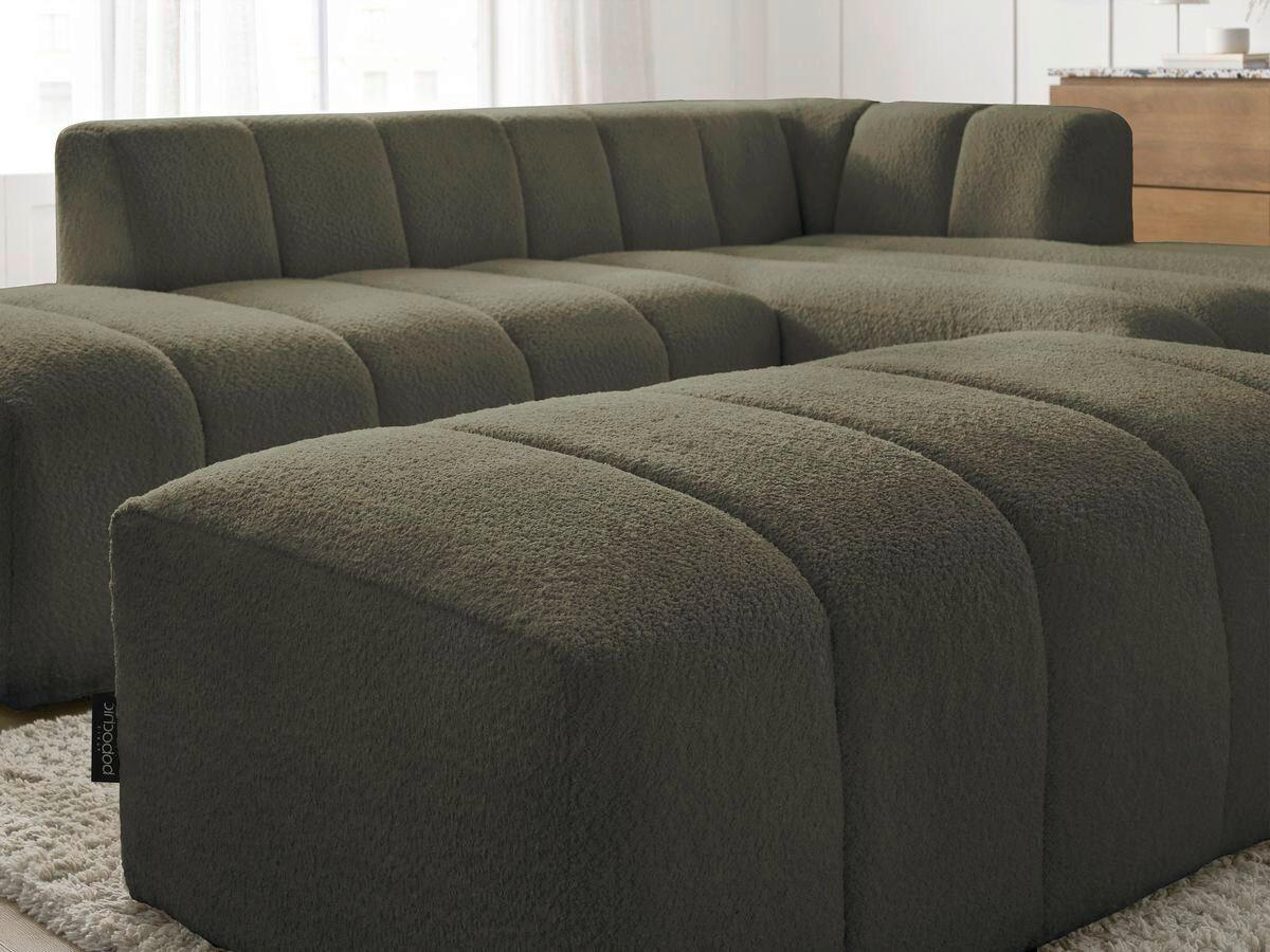 ECKSOFA Ottomane rechts  ANNECY Grün Bouclé  - Schwarz/Grün, MODERN, Kunststoff/Textil (262/170cm)