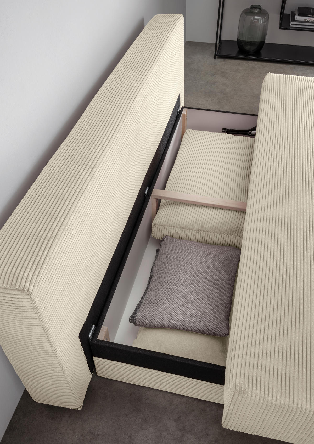 SCHLAFSOFA in Cord Beige  - Beige/Schwarz, Modern, Textil/Metall (198/90/100cm) - Livetastic