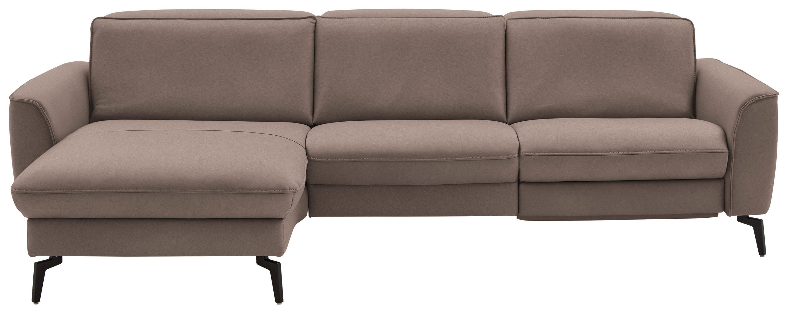 ECKSOFA in Echtleder Taupe  - Taupe/Schwarz, Natur, Leder/Metall (168/281cm) - Valdera