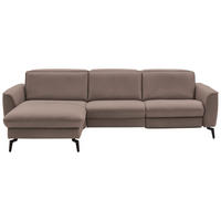 ECKSOFA in Echtleder Taupe  - Taupe/Schwarz, Natur, Leder/Metall (168/281cm) - Valdera