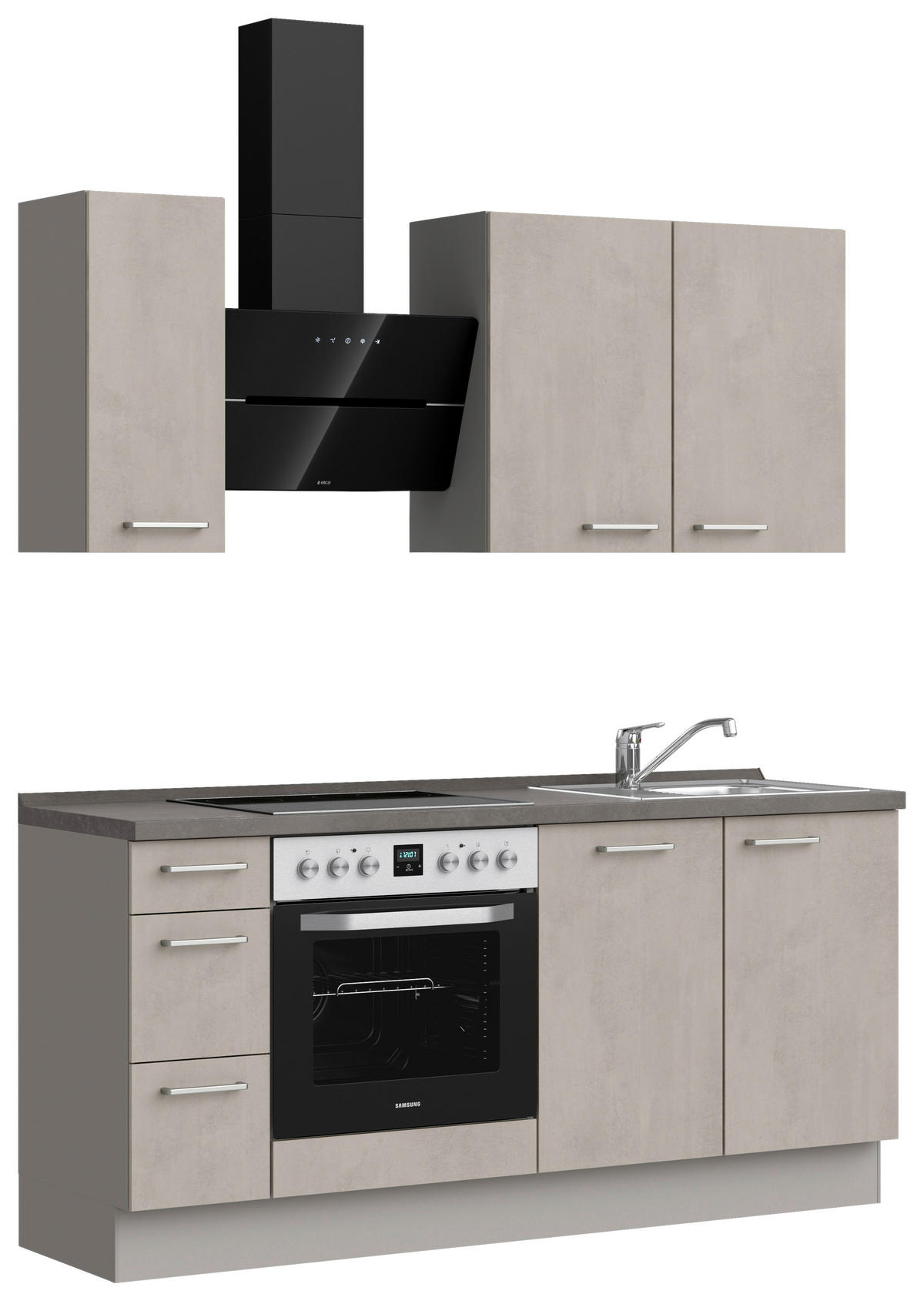 KÜCHENBLOCK Riva 180 cm  in Grau, Schieferfarben  - Schieferfarben/Edelstahlfarben, MODERN, Holzwerkstoff/Metall (180cm) - Nobilia