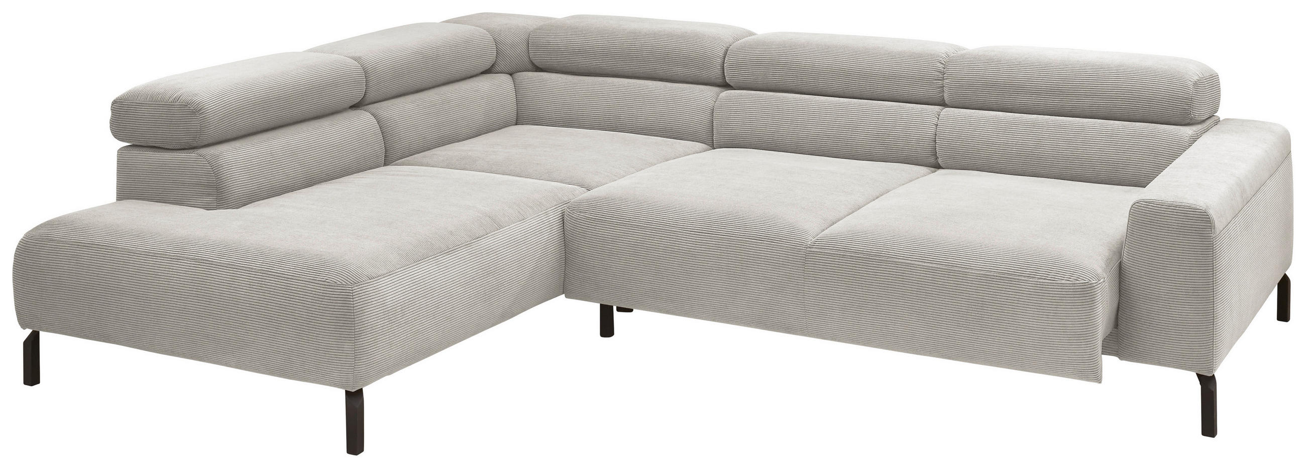 ECKSOFA inkl. Funktion Hellgrau Feincord  - Hellgrau/Schwarz, Design, Textil/Metall (219/273cm) - Pure Home Lifestyle