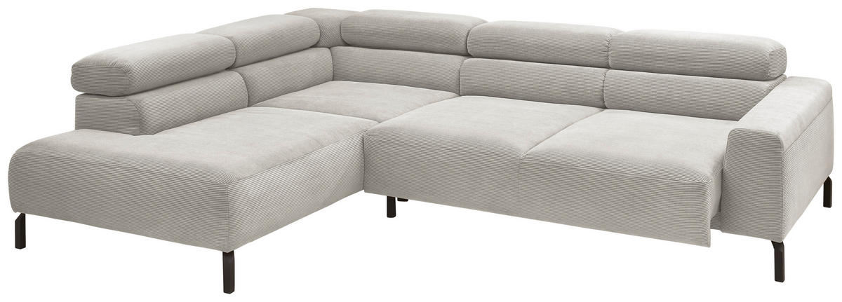 ECKSOFA inkl. Funktion Ottomane links  Hellgrau Feincord  - Hellgrau/Schwarz, Design, Textil/Metall (219/273cm) - Pure Home Lifestyle