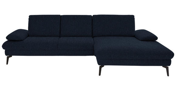 ECKSOFA in Chenille, Mikrofaser Dunkelblau  - Schwarz/Dunkelblau, Design, Textil/Metall (299/157cm) - Dieter Knoll