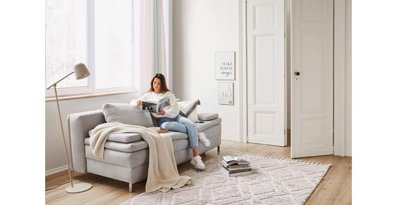 BOXSPRINGSOFA in Flachgewebe Hellgrau - Chromfarben/Hellgrau, Design, Textil/Metall (200/93/107cm) - Novel