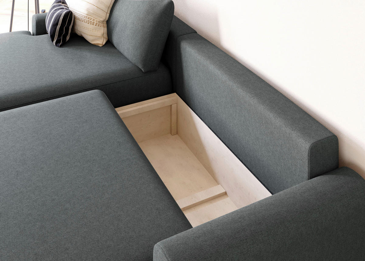 ECKSCHLAFSOFA in Struktur Graphitfarben  - Schwarz/Graphitfarben, Modern, Kunststoff/Textil (167/253cm) - Trendmanufaktur